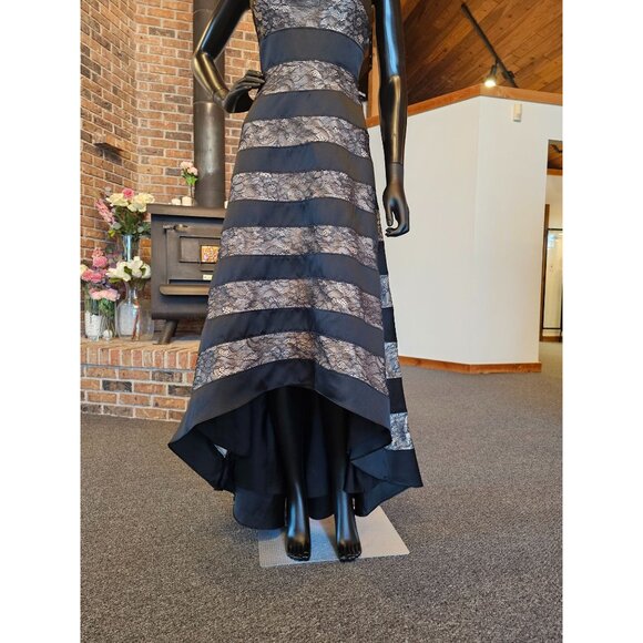 Adrianna Papell Black Stripe High-Low - Picture 3 of 4